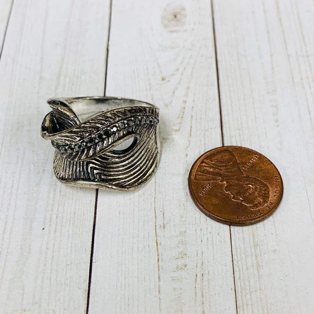 Silver Black Crystal Swirl Ring